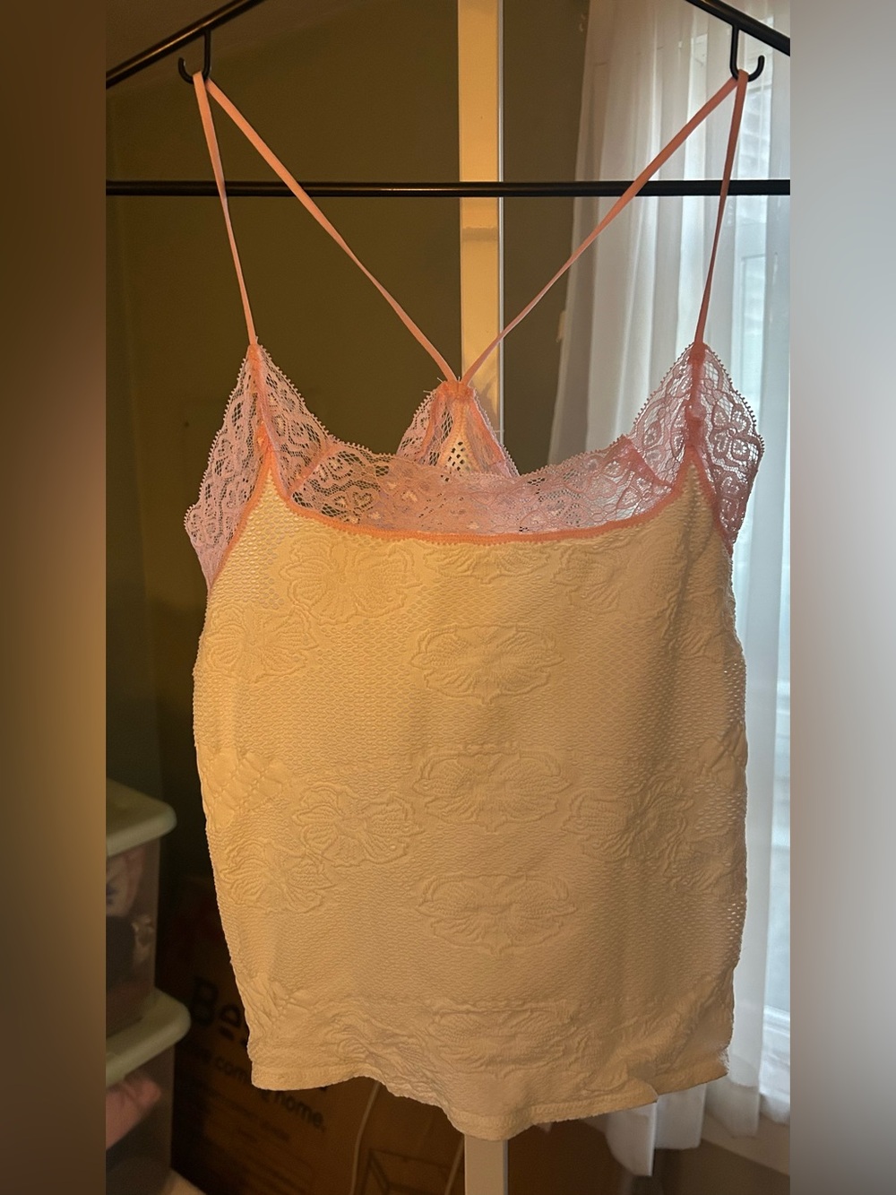 Free People white tank with rose colored lace